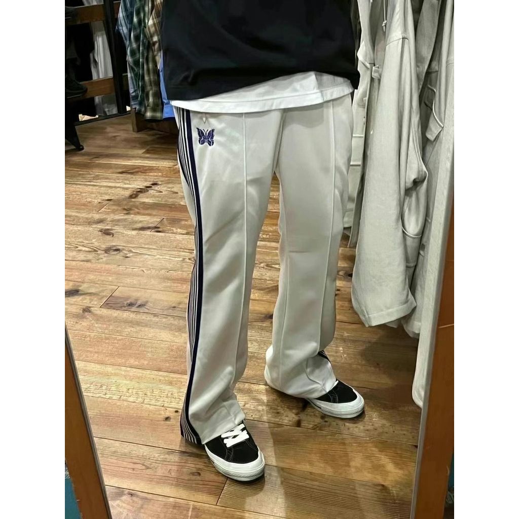 JJGU NEEDLES TRACK White Butterfly Embroidered Casual Sports Pants Unisex