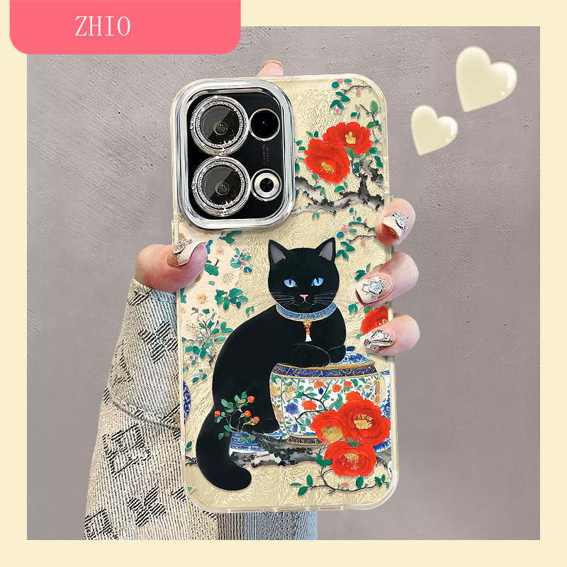 [252] เหมาะสําหรับ opporeno13 เคสโทรศัพท์ 7pro/13 Blue White Porcelain Cat reno9/8/7pro กันกระแทก