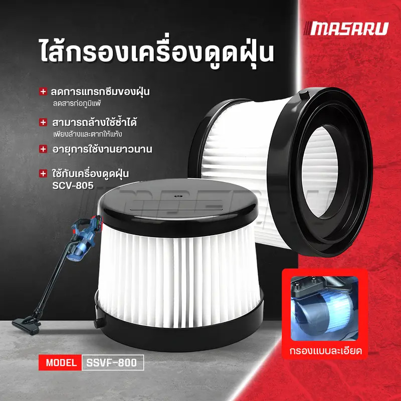 MASARU ตัวกรองฝุ่น รุ่น SSVF-800 ใช้กับรุ่น SCV-805N สามารถล้างและใช้ซ้ำได้