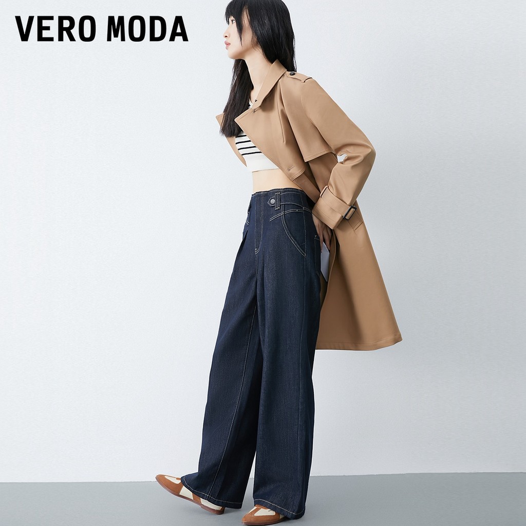 กางเกงยีนส์ Vero Moda สไตล์ใหม่สำหรับผู้หญิง เอวสูง ขากว้าง แฟชั่น-retro ฤดูใบไม้ร่วง