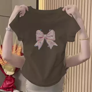 แบรนด์เสื้อยืดลายโบว์สไตล์เกาหลีสำหรับสาวอวบ ต้อนรับซัมเมอร์ ไซส์ S-XL ครอบคลุมทุกสัดส่วน แขนสั้นสุดเก๋ เนื้อผ้าใส่สบายส