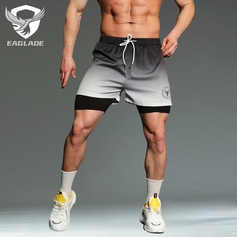 กางเกงขาสั้นวิ่ง EAGLADE สำหรับผู้ชาย แห้งเร็วยืด สีดำ SX230521