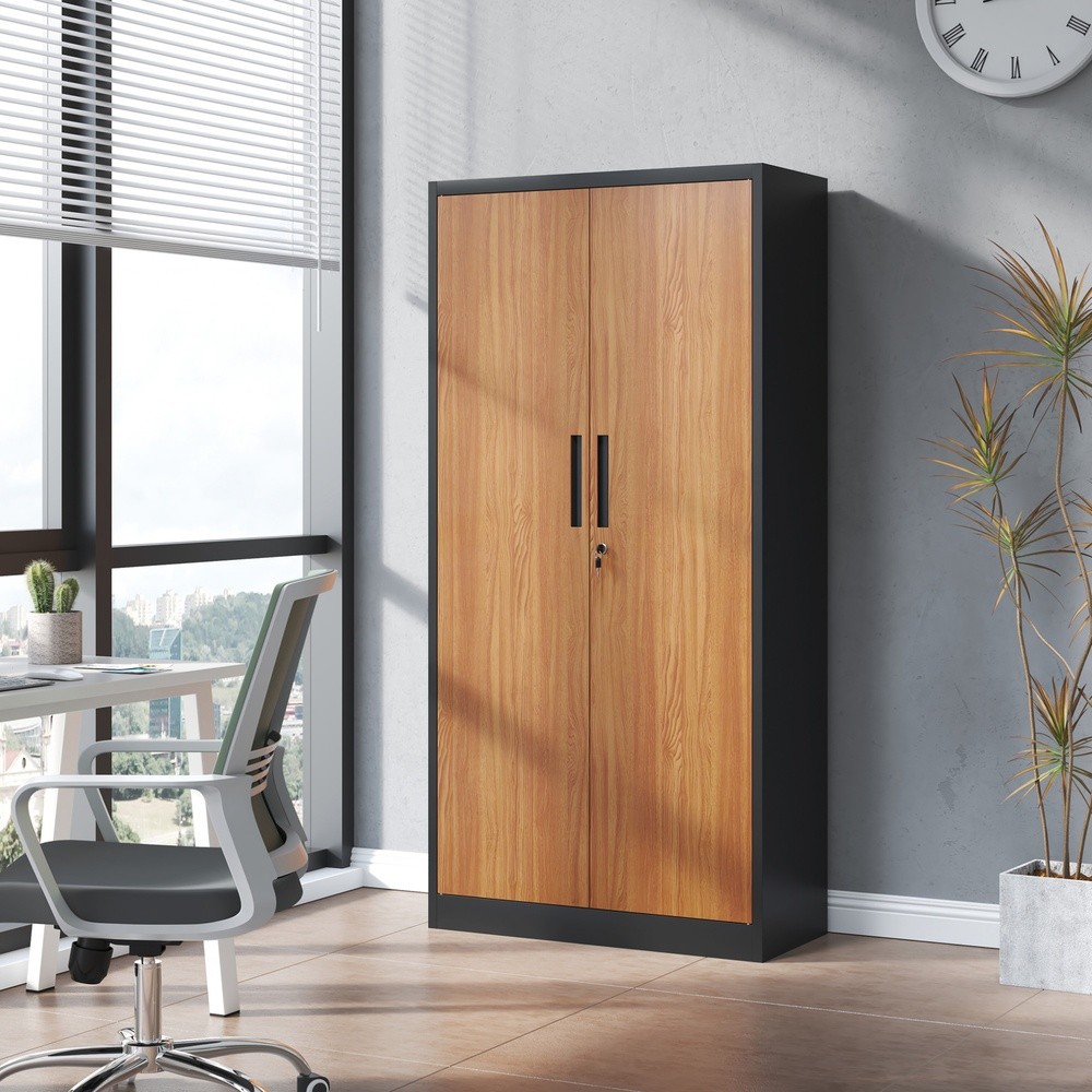 GlobalHouse SMITH  ตู้เหล็กเก็บเอกสาร บานทึบ รุ่น Archie-01ขนาด 40x90x185 ซม. สีไม้-ดำ สินค้าของแท้คุณภาพดี - รูปที่ 2