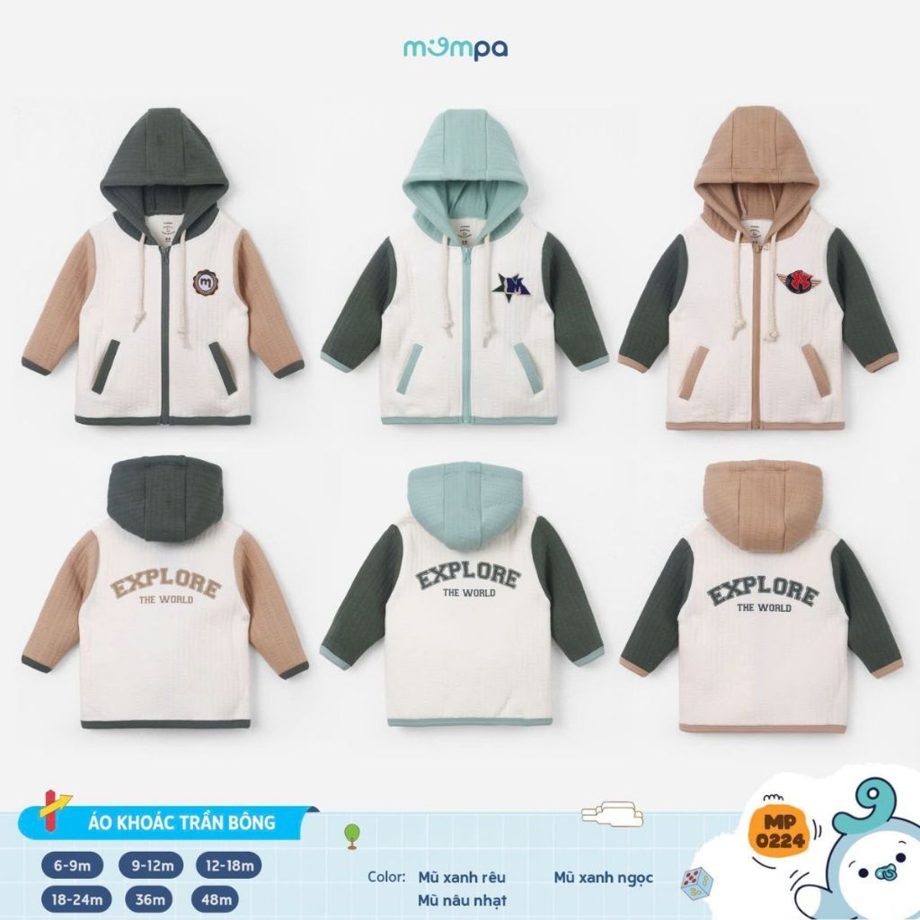 เสื้อแจ็คเก็ตผ้านวมสําหรับ Mompa baby 6 เดือน - 4 ขวบ ผ้าคอตตอน MP 0224