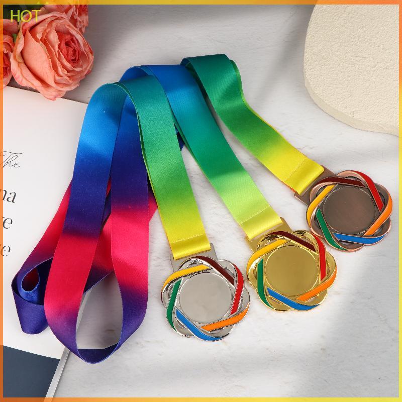 Technicolorsuper เหรียญรางวัลโลหะพร้อมริบบิ้นคอ Gold Silver Bronze สไตล์สําหรับกีฬาวิชาการหรือเส้นผ่