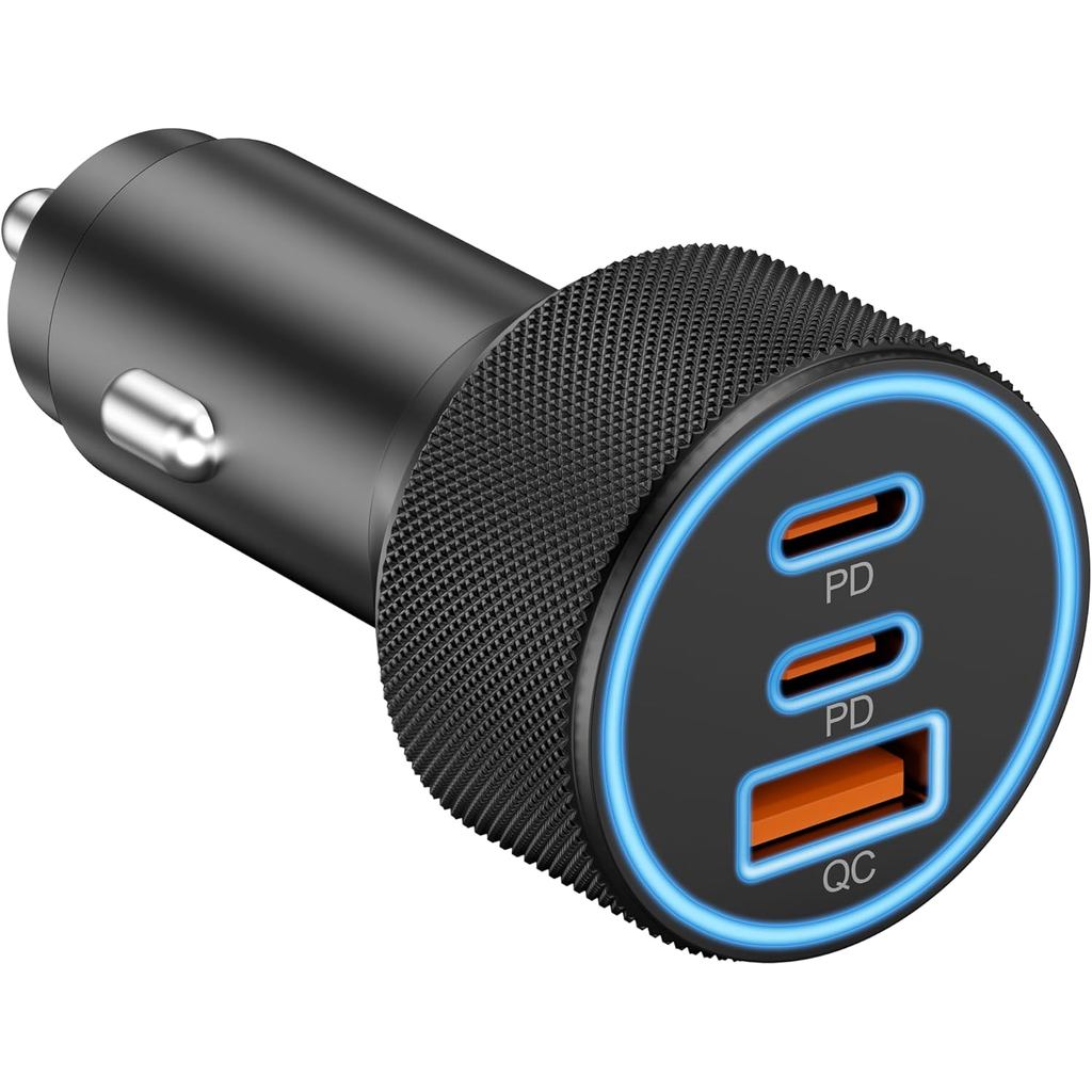 USB C Car Charger, 3-Port 67W Dual USB-C & USB-A Car Power Adapter PD/QC Fast Charging ไฟแช็กสําหรับ