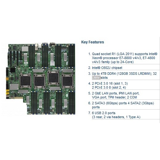 SuperMicro X10QBL-4 เมนบอร์ดเซิร์ฟเวอร์ 4ch E7 V3V4 C602J