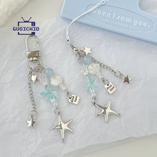 สายคล้องโทรศัพท์มือถือLanyardAnti-Lostโซ่โทรศัพท์หอยเชลล์ดาวทะเลสไตล์มหาสมุทรกล้องโทรศัพท์หวานกระเป๋าจี้ลูกปัด