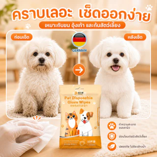 ซื้อ 2 แถม 1 ถุงมือเช็ดตัวสัตว์เลี้ยง Pet Disposable Glove Wipes สำหรับหมาแมว