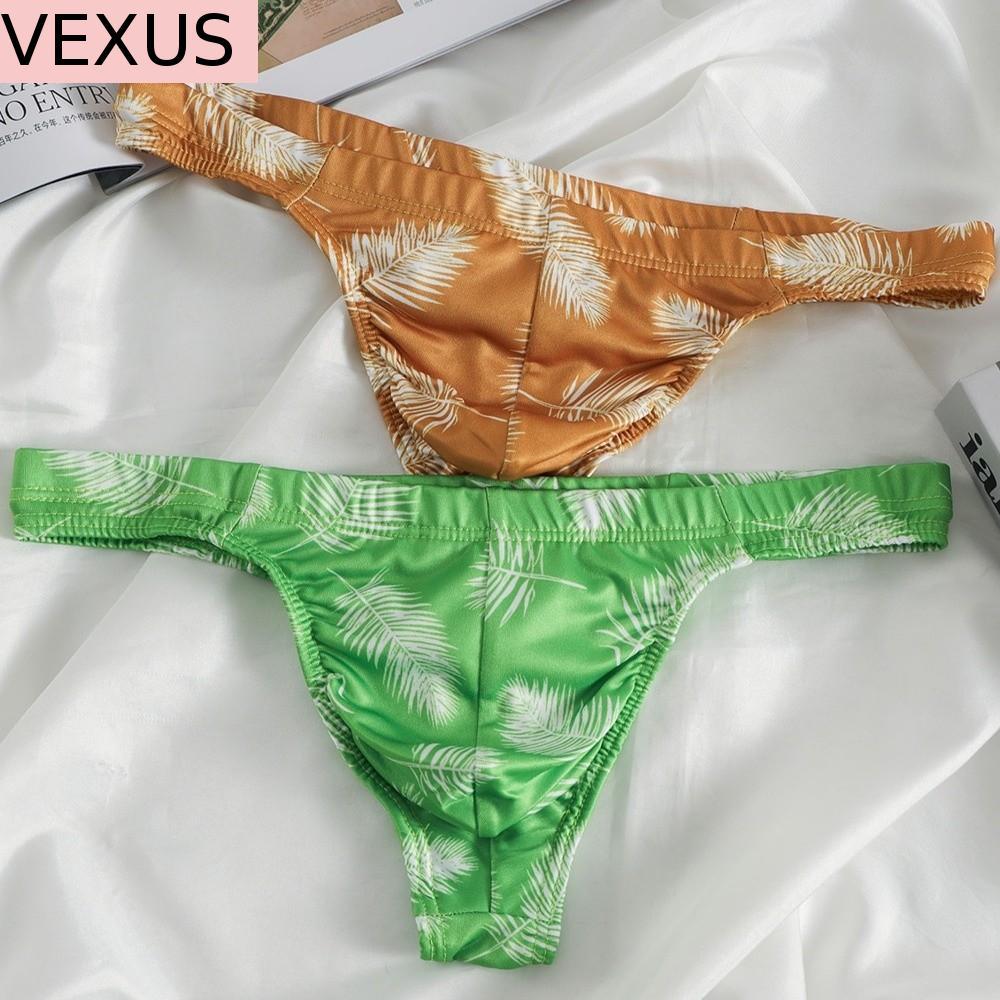 VEXUS ผู้ชาย Thongs, Feather พิมพ์ผ้าไหมน้ําแข็ง T-back กางเกง, Comfort บางต่ําเอวไม่มีรอยต่อผู้ชายก