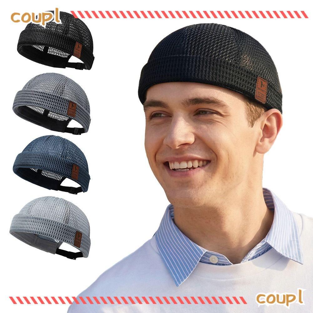 COUPLDW Docker Beanies หมวก, ตาข่ายระบายอากาศ Melon Skin หมวก, แฟชั่น Ultra-Light Brimless ปรับ Skullcap กลางแจ้ง