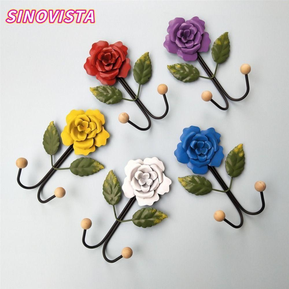 SINOVISTA Rose Key Hook, Single Hook Double Hook ตะขอติดผนัง,โลหะจําลอง Over Door Hanger การติดตั้งต