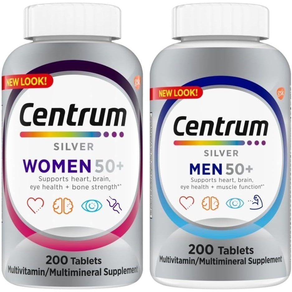 Centrum ซิลเวอร์ มัลติวิตามิน 200 เม็ด สำหรับผู้หญิง/ผู้ชาย พร้อมวิตามินดี 3 วิตามินบี และสังกะสี