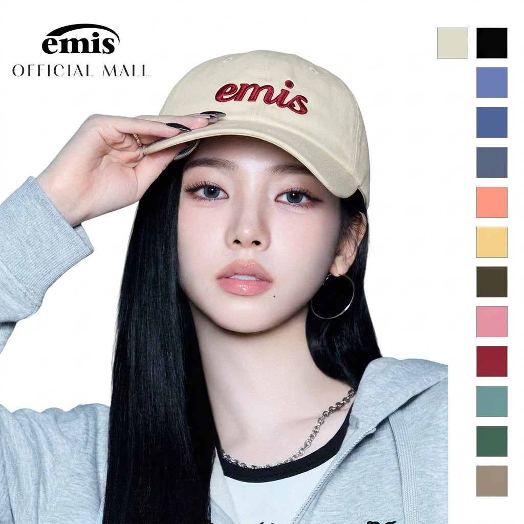 EMIS APPLIQUE BALL CAP 13 Colors หมวกแก๊ปเกาหลี ปักโลโก้ผ้า หมวกเบสบอลแฟชั่น Unisex ปรับขนาดได้