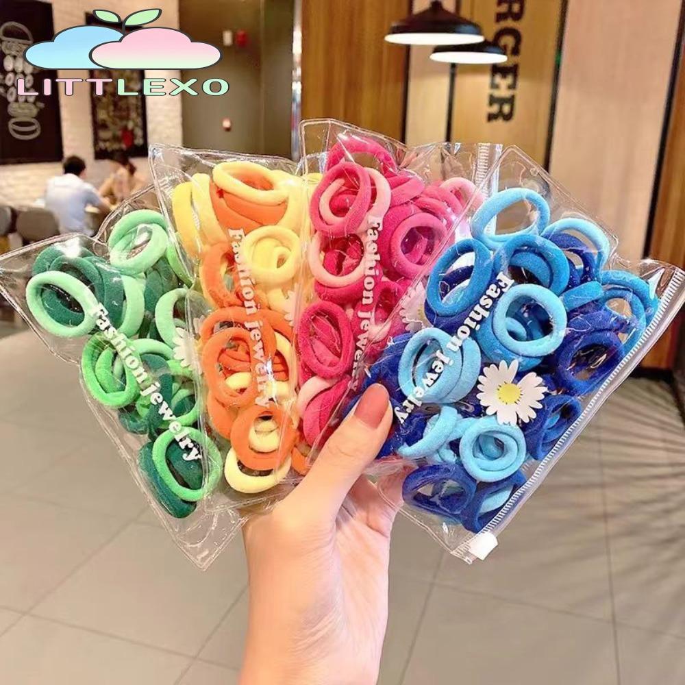 LITTLEX 50 ชิ้น/เซ็ตเชือกผม, Scrunchie ลูกอมสียางรัด,แฟชั่นยืดหยุ่นผมผูกเชือกสาวผู้หญิง