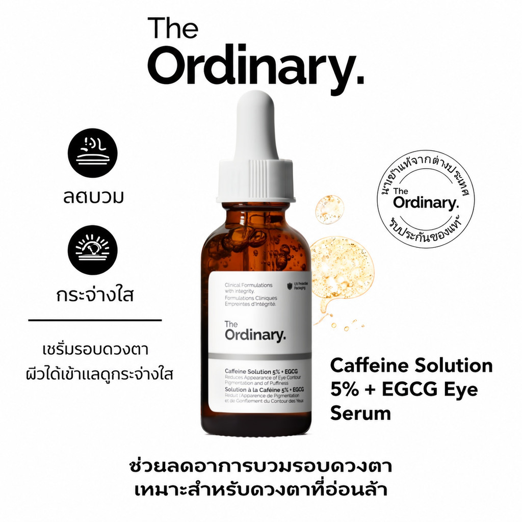 The Ordinary Caffeine Solution 5% + EGCG 30ml เซรั่มลดคล้ำใต้ตา ลดบวม ฟื้นฟูผิวรอบดวงตาให้กระจ่างใส สดชื่น ดูมีชีวิตชีวา