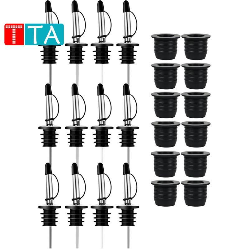 12Pack ขวดเหล้า Pourers พร้อมอะแดปเตอร์ 25 มม.คอแปลง, Liquor Pour Spout อะแดปเตอร์ชุดสําหรับขวดน้ําม