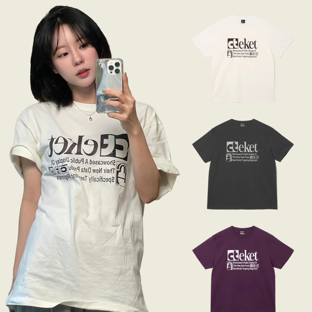 เสื้อยืดผ้าฝ้าย teket แบรนด์เกาหลีดีไซน์พิเศษ พิมพ์ตัวอักษร รุ่นเดียวกับพักกยูยอง ใส่คู่รัก ทรงunise
