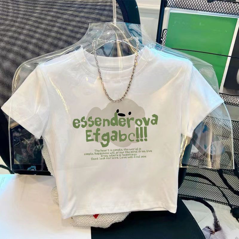 ผ้าฝ้ายแท้สีขาวสั้นเสื้อยืดนักเรียนหญิงเวอร์ชั่นเกาหลีแฟชั่นทุกการแข่งขันแขนสั้นสาวด้านบน