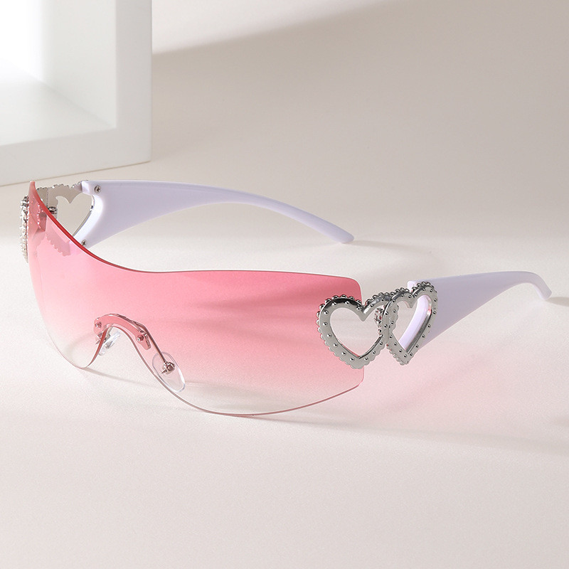 ขายร้อนยุโรป American Love Frameless Y2K Influencer แว่นตากันแดดผู้ชายผู้หญิงเว้า Street ยิงแว่นตากันแดดที่ไม่ซ้ํากัน