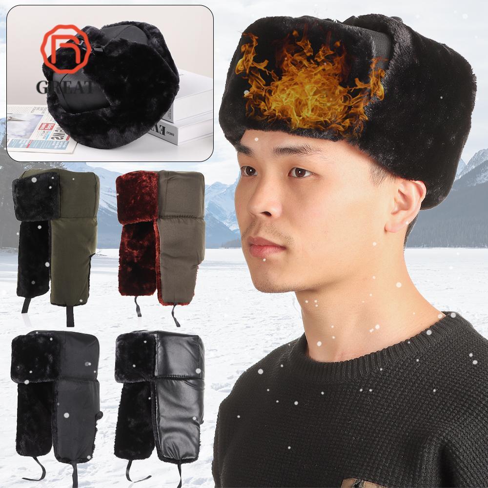 GREAT Trapper Bomber Hats Men Bonnet Earflap Fur Ski Hat