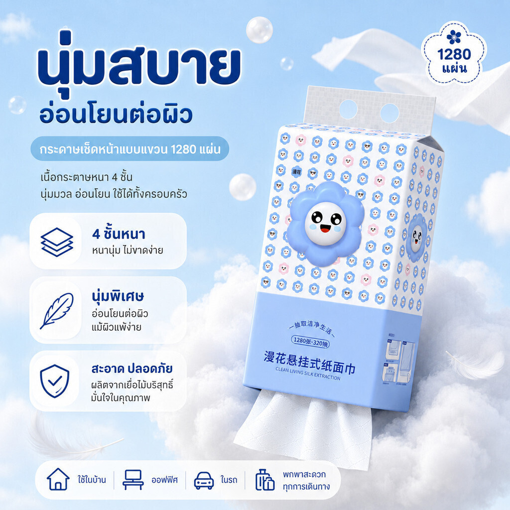 1 ลัง6 ห่อ Manhua GB/T 20808 ทิชชู่แบบดึงแขวนได้ ดีลักซ์ รูปที่ 3