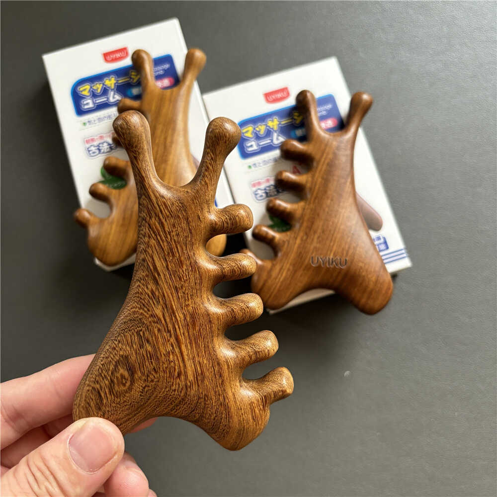 Wooden Meridian Acupoint Scraping Comb, Natural Sandalwood Scalp Massager, Hair Growth Gua Sha Head 