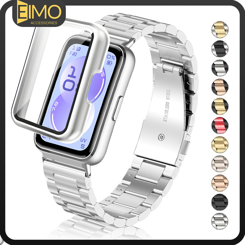 【สาย+เคส】กรณีแก้วนิรภัย สายรัดโลหะสแตนเลส for Huawei Band 11 11 Pro 10 9 8 ป้องกัน Gores ฝาครอบแข็ง สายนาฬิกาเปลี่ยน