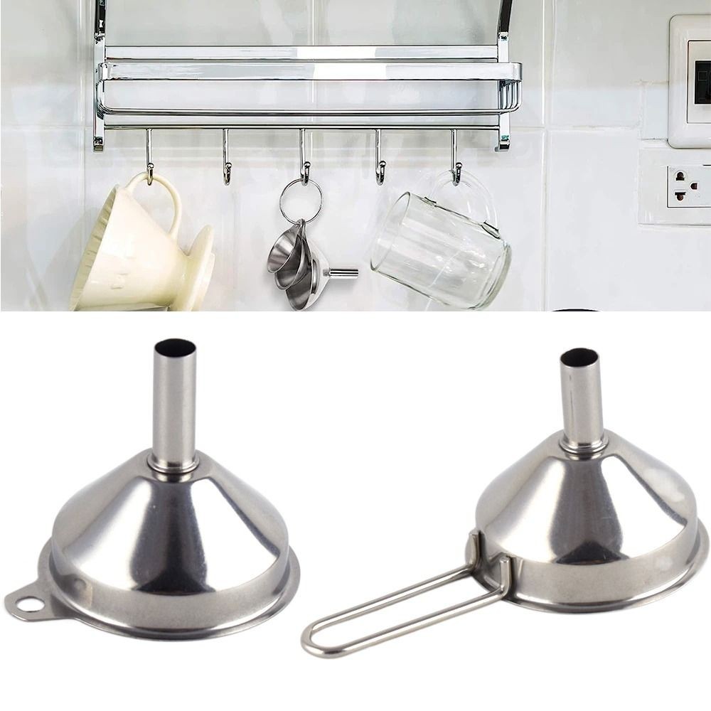 Wide Mouth Stainless Steel Funnel Spice Cooking Oil Filter Kitchen Tool Strainer with Handle Oil Spi