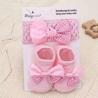 Babyonline(Y147)J3 K4 (ส่งด่วน1วัน)ชุดเซ็ตถุงเท้าพร้อมโบว์คาดผมเด็กแรกเกิด ผ้าฝ้าย นิ่ม ระบายอากาศ