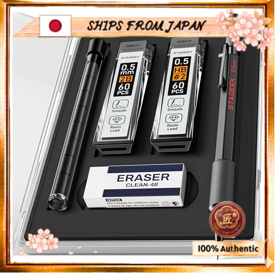 SHIPS FROM JAPAN STAGEEK Premium Metal Mechanical Pencil Set: 0.5mm Drafting Mechanical Pencil, HB &