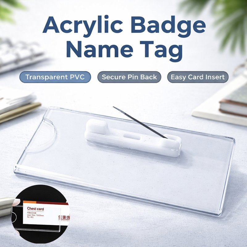 Name Badge ป้ายชื่อติดหน้าอก ชุด 10 ชิ้น แบบเข็มกลัด PVC ใส ใส่ชื่ออ่านชัด ใช้ซ้ำสะดวก สำหรับงานอีเวนต์