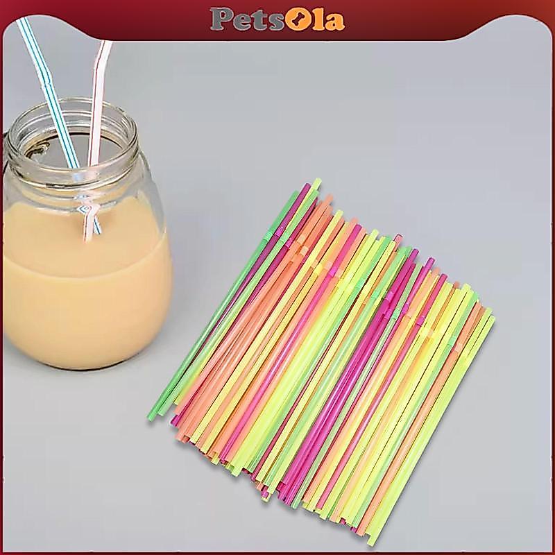 [PETSOLA] 100 ชิ้นหลอดดื่มตกแต่ง,Flexible Bendable Party Favors,คละสีพลาสติก Flex Straws 8 "ยาวสําหรับครอบครัวบาร์เทศกาล