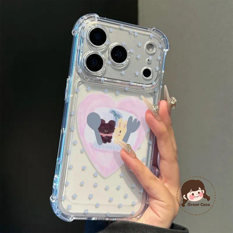 กระต่ายน่ารักหมีใสสี่มุมเคสโทรศัพท์สําหรับ OnePlus Ace 6 6T 5 Pro Ultra Racing 3 Pro 3V 2 Pro 2V Tur
