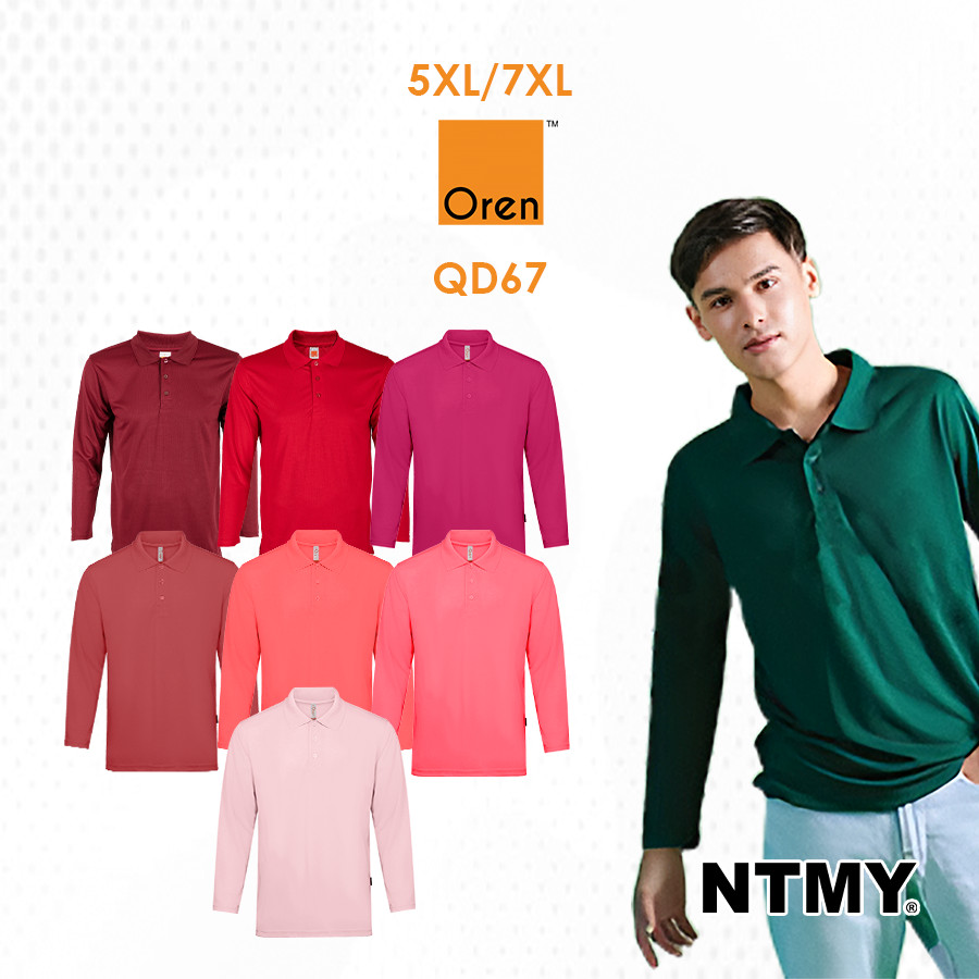 NTMY X Oren กีฬา QD67 CoolFit แขนยาวโปโล Plus ขนาด 5XL/7XL ไมโครไฟเบอร์ตาไก่คอปก Tshirt 7
