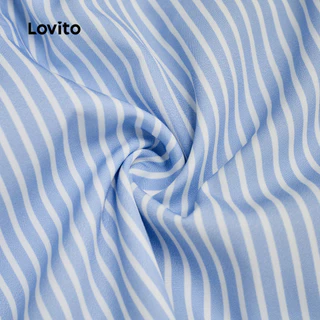 Lovito แคชชวล เดรสผู้หญิงสีฟ้าอ่อน แต่งกระดุมด้านหน้า สไตล์ มีลายเส้น ใส่สบาย เหมาะสําหรับฤดูใบไม้ผลิและฤดูร้อน L178ED1484