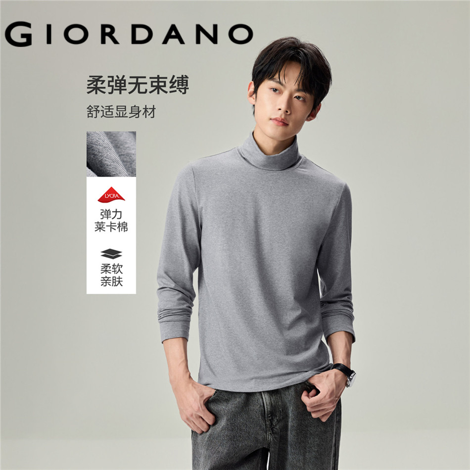 GIORDANO MEN Stretch cotton high neck long sleeve tee 13026883