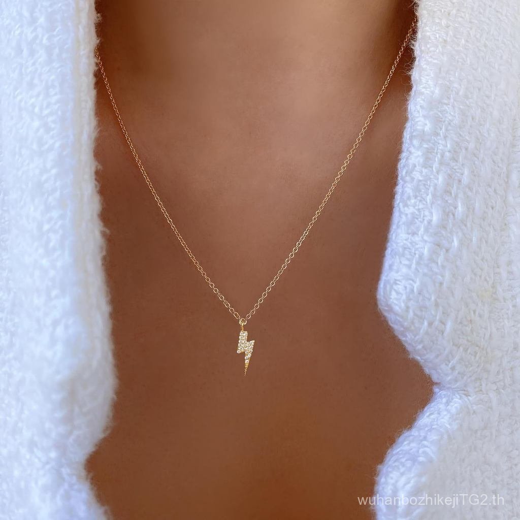 Bolt Lightning Cubic Zirconia CZ Charm จี้สร้อยคอ 18K Gold Dipped 24K ทองคําขาว Dipped Bolt Lightnin