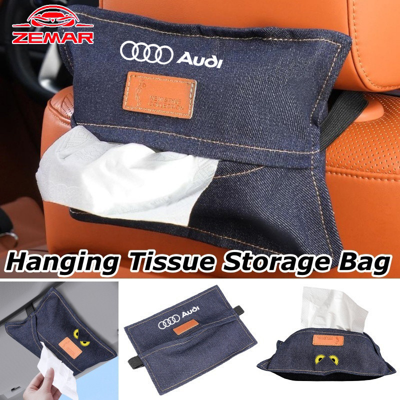 Audi Denim กระดาษทิชชูกระเป๋ารถบังแดดเนื้อเยื่อแพ็คแขวนประเภทถุงกระดาษสําหรับ Audi A3 8l 8Y A1 Q5 TT