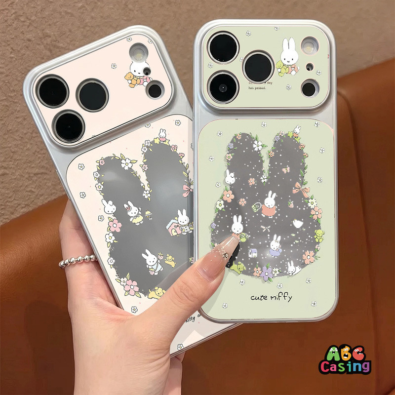 เคสกระจกลายกระต่ายมิฟฟี่ดอกไม้ รองรับ IPhone 17 16 14 15 12 13 11 Pro Max XR XS X Max 16 15 Plus Air 16 13 Pro วัสดุ TP
