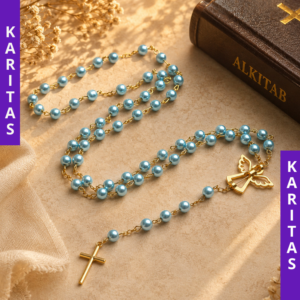 CATHOLIC ROSARY PEARL ANGEL / ROSARY NECKLACERY / KONTAS / ROSARY ของแท้