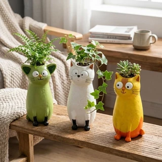 แจกันรูปแมวสุดครีเอทีฟ แจกันดอกไม้รูปแมว วัสดุเรซิ่นคุณภาพ ตกแต่งบ้าน ของขวัญ น่ารัก มีชีวิตชีวา 14x7x8 ซม