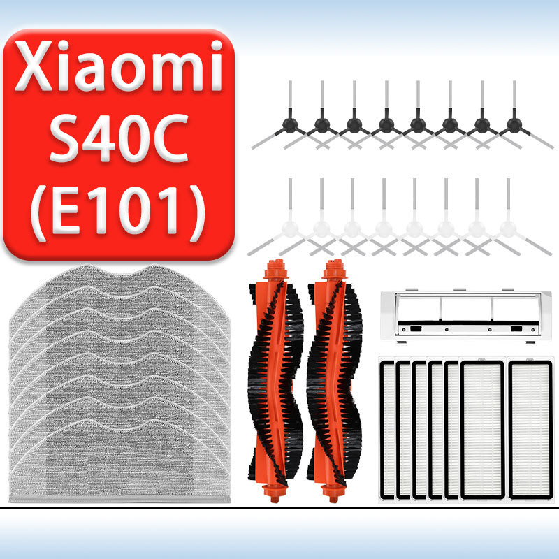 Fit สําหรับ ( Xiaomi Robot Vacuum S40C / E101 ) อุปกรณ์เสริมชิ้นส่วนหลักแปรงด้านข้างกรอง Mop Rag เครื่องดูดฝุ่นหุ่นยนต์ชุดต่อเนื่อง