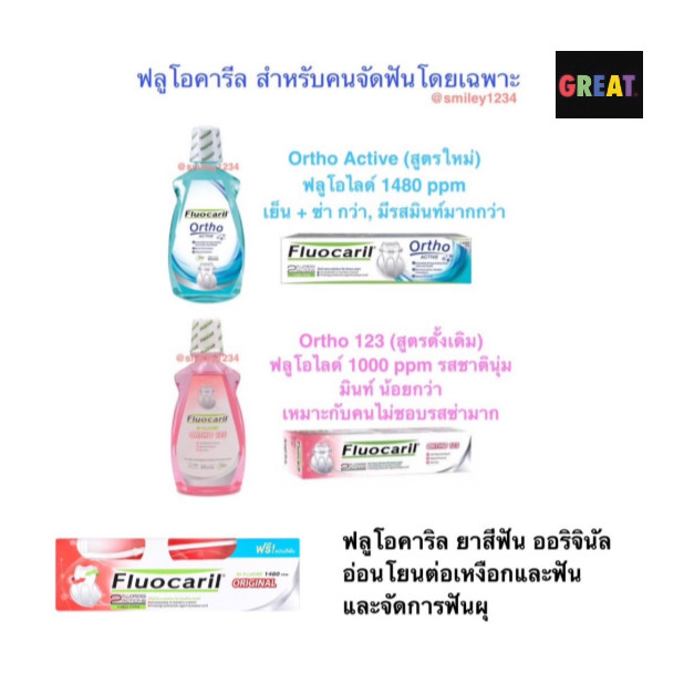 ตปท Fluocaril Ortho 123 ฟลูโอคารีล น้ำยาบ้วนปาก 500มล.ยาสีฟัน 100กรัม และ ยาสีฟันออริจินัล แถมแปรง 200g
