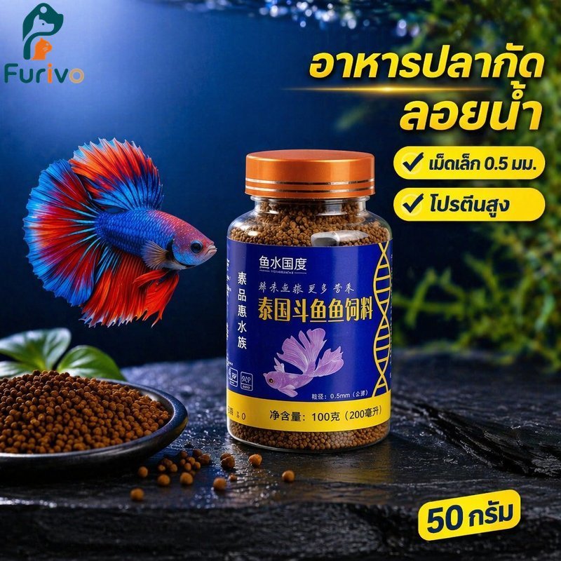 อาหารปลากัดเม็ดลอยน้ําโปรตีนสูงเร่งสีเพิ่มง่ายขุดงอกครีบทุกสายพันธุ์