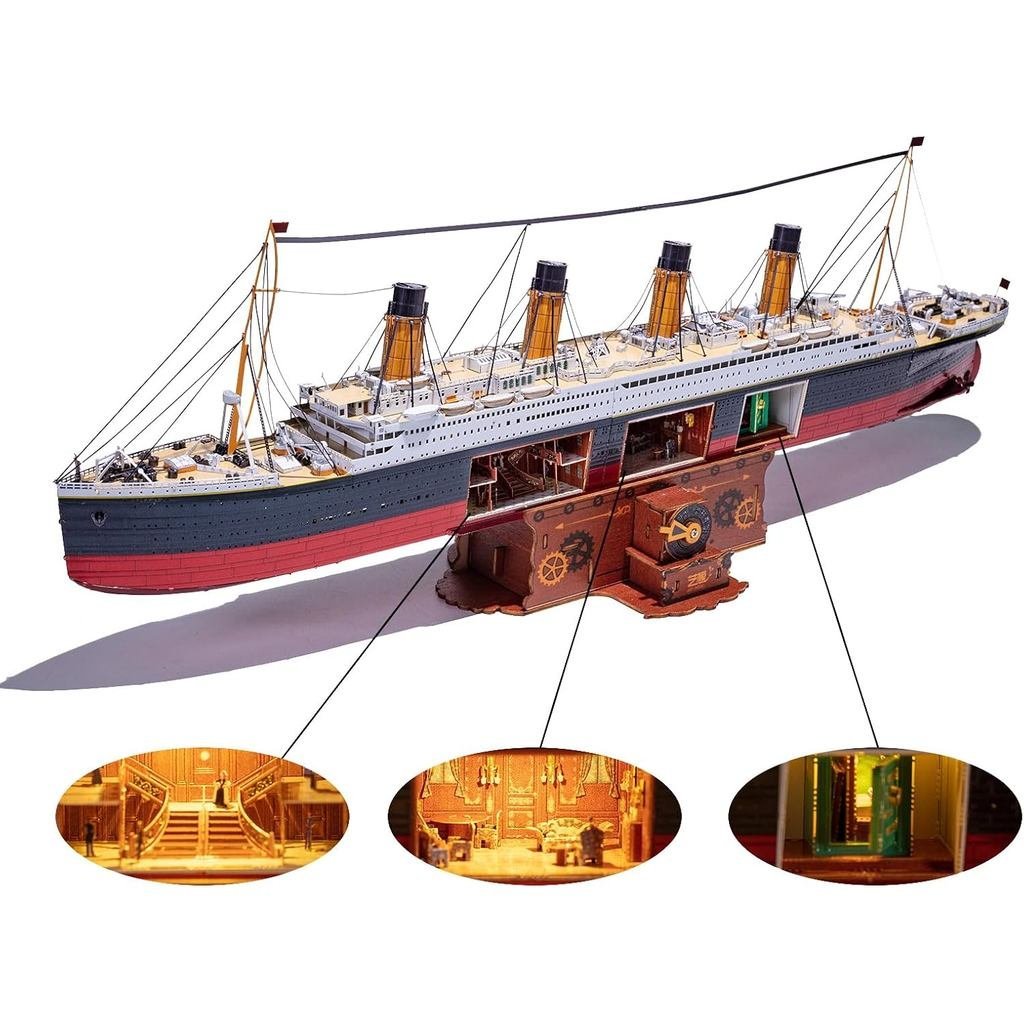 MU 3D โลหะปริศนาสําหรับผู้ใหญ่ Titanic เรือรุ่นอาคาร LED, RMS Titanic Ocean Liner ปริศนาโลหะชุดของเล