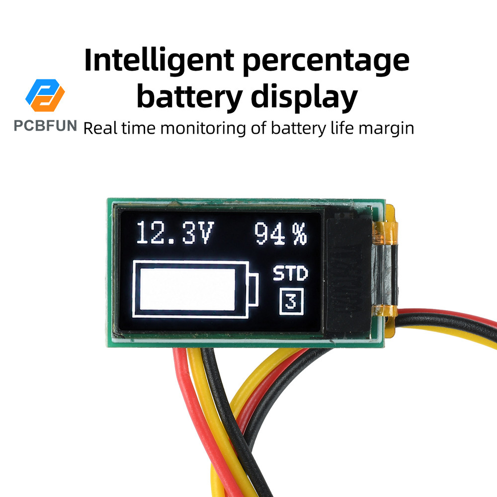 Pcbfun จอภาพ OLED ขนาด 0.5 นิ้วเครื่องวัดแรงดันไฟฟ้าและกระแสแบบดิจิตอลขนาดเล็ก DC 0-30V 1-6S ปรับได้