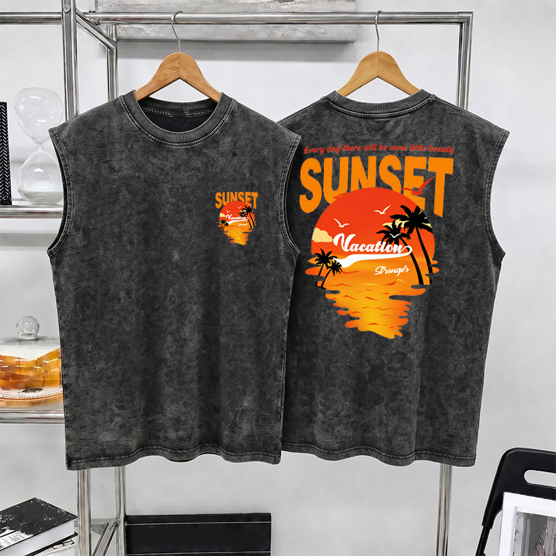 Sea.Tee แขนกุด Oversize ผ้าคอตตอน 100% "SUNSET" เสื้อกีฬา แฟชั่น สบายนุ่ม ไซส์ S-3XL