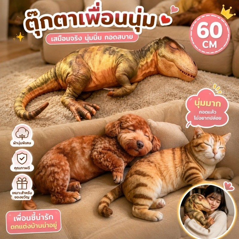 COD ตุ๊กตาสัตว์จำลองขนนุ่ม ดีไซน์สมจริง หมอนอิงสร้างสรรค์ ของขวัญวันเกิดสุดพิเศษ 60 CM