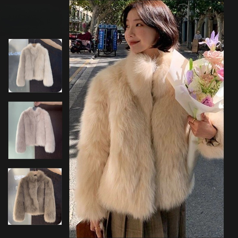 เสื้อโค้ทขนสั้นเทียมสําหรับผู้หญิงพร้อมคอปกให้ความอบอุ่นสําหรับฤดูหนาว